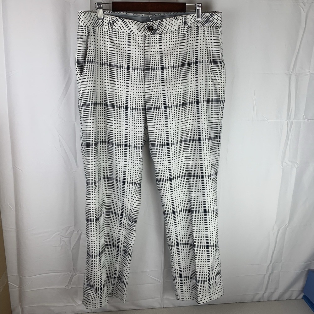 Ogio Golf Pants Tag 36x34 (Measures 36x28) Black White Gray‎ Plaid Stretch